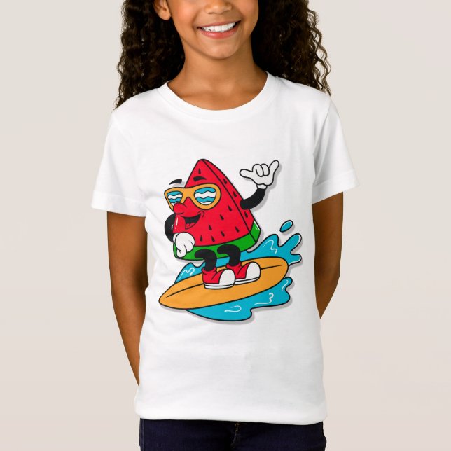 Cute retro watermelon surfing T-Shirt (Front)