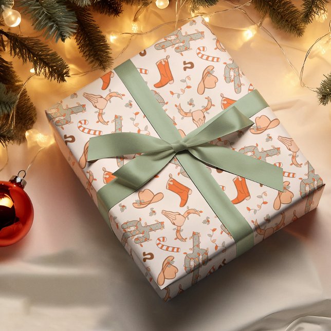 Cute Retro Western Christmas  Wrapping Paper (Creator Uploaded)
