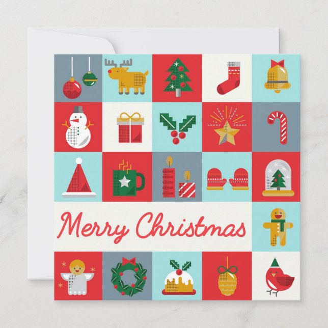 Cute Retro Winter Christmas Icons Card (Front)