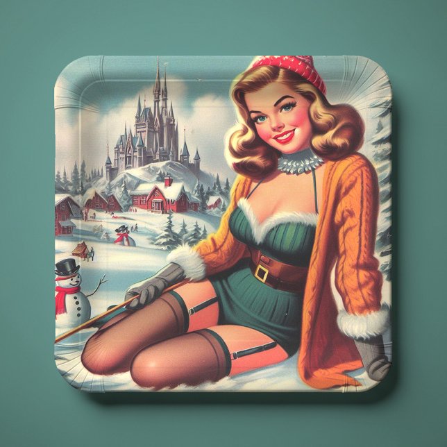 Cute Retro Winter Pin-up Paper Plate (Creator Uploaded)
