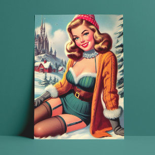 Cute Retro Winter Pin-up Postcard