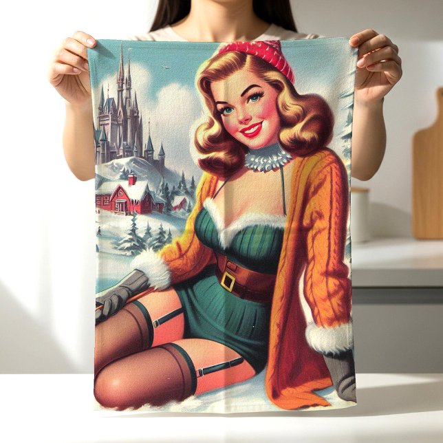 Cute Retro Winter Pin-up Tea Towel (Creator Uploaded)