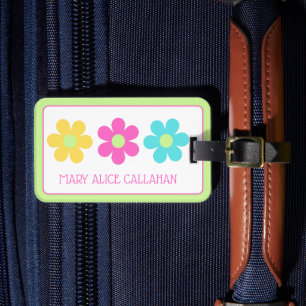 Cute Retro Yellow Pink Blue Daisies Luggage Tag