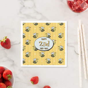 Cute Retro Yellow Striped Bumblebee Birthday Napkin