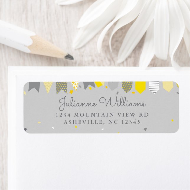 Cute Return Address Party Yellow Grey Banner (Insitu)