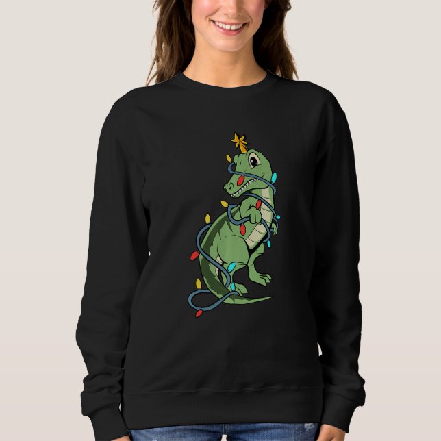 Cute Rex dinosaur as a Christmas tree Sweatshirt (Front)