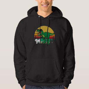 Cute Rex Dinosaur Walking Bichon Frise Dog Walker Hoodie