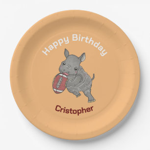 Cute Rhino American Football Birthday Paper Plates