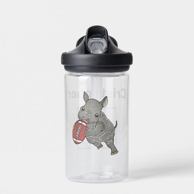 Cute Rhino American Football Kids Water Bottle (Front)