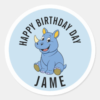 Cute Rhino Birthday Jame Name Sticker - Personaliz