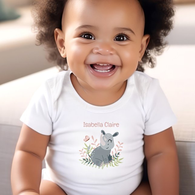 Cute Rhino Boho Name Monogram Girl Baby Bodysuit (Cute Rhino Boho Name Monogram Girl Baby Bodysuit)