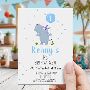 Cute Rhino First Birthday Party Card
