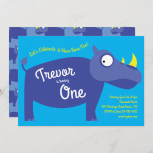 Cute Rhino Kids 1st Birthday Party Rhinoceros Invitation