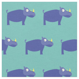 Cute Rhino Kids Baby Nursery Teal Rhinoceros Fabric