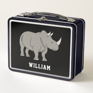 Cute Rhino Personalised Custom Name Back To School Metal Lunch Box