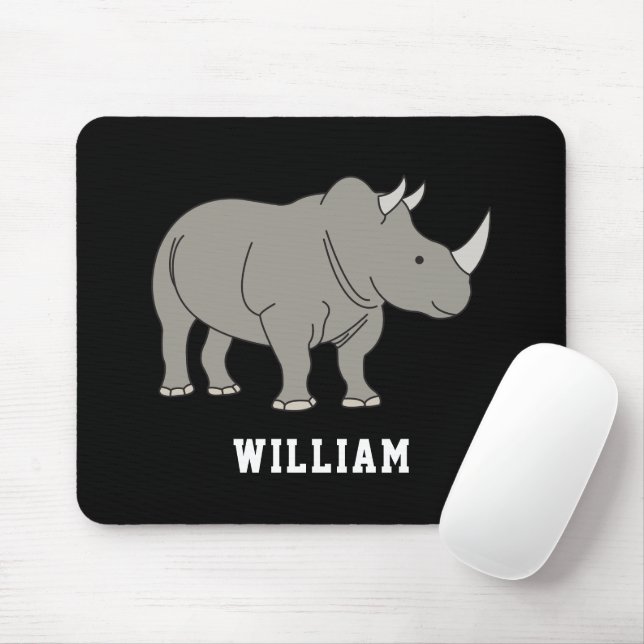 Cute Rhino Personalised Custom Name Back To School Mouse Pad (With Mouse)