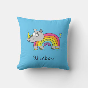 Cute Rhino Rainbow Rhinoceros Kids Cartoon Cushion