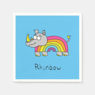 Cute Rhino Rainbow Rhinoceros Kids Cartoon Napkin