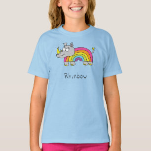 Cute Rhino Rainbow Rhinoceros Kids Cartoon T-Shirt