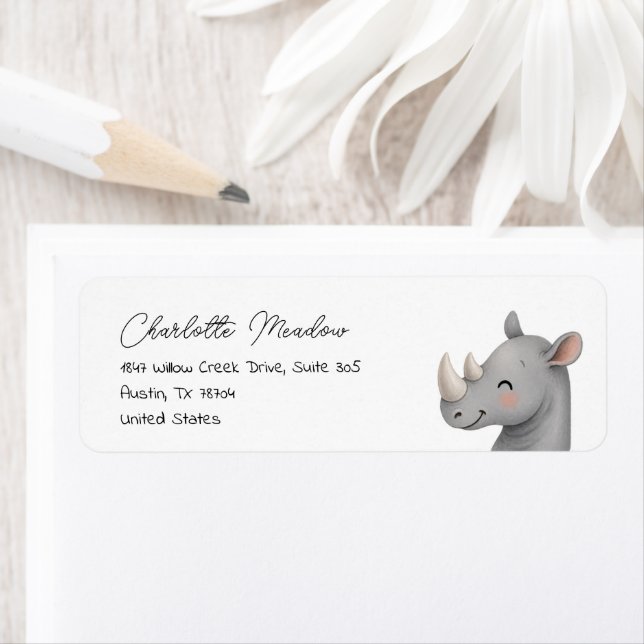 Cute Rhino Safari Return Address Labels (Insitu)