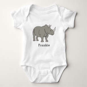 Cute Rhino Unique Boy Personalised Custom Name Baby Bodysuit
