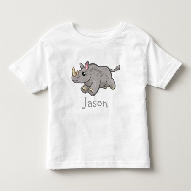 Cute Rhino Wildlife Jungle Animal Kids Name Shirt (Front)