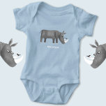 Cute Rhinoceros Animal Lover Custom Name Baby Bodysuit<br><div class="desc">A fun rhinoceros illustration for animal and wildlife lovers. Perfect for boys or girls.
Change or remove the name to customise.</div>