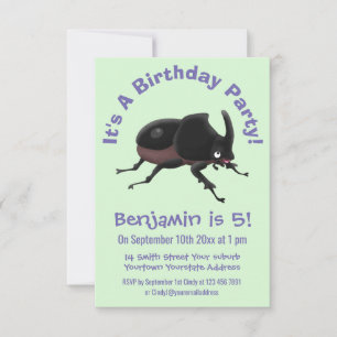 Cute rhinoceros beetle cartoon illustration invitation