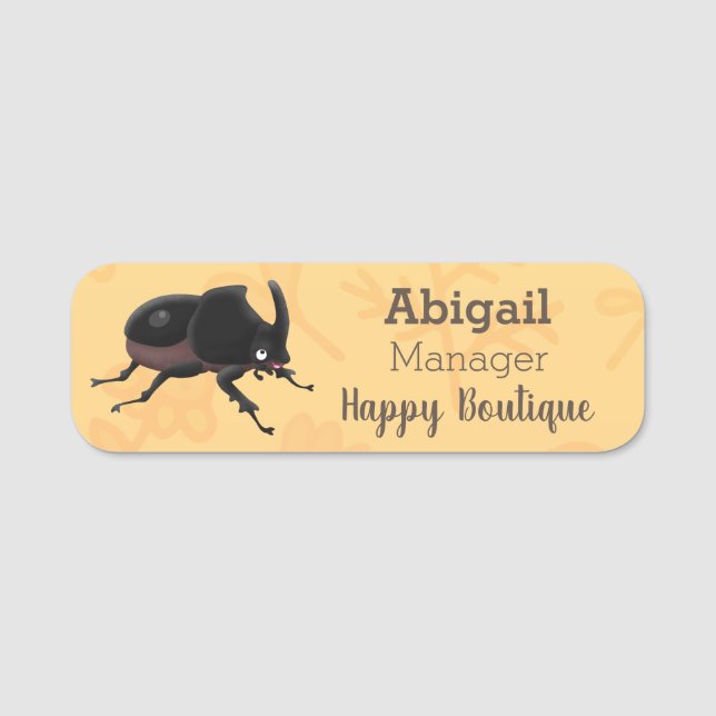 Cute rhinoceros beetle cartoon illustration  name tag (Front)