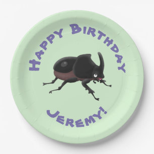 Cute rhinoceros beetle cartoon illustration paper plate