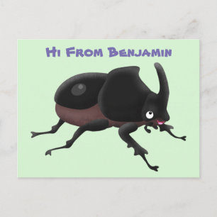 Cute rhinoceros beetle cartoon illustration postcard