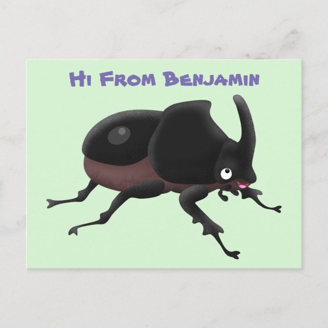 Cute rhinoceros beetle cartoon illustration postcard (Front)