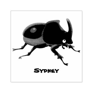 Cute rhinoceros beetle cartoon illustration  rubber stamp