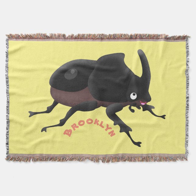Cute rhinoceros beetle cartoon illustration throw blanket (Front)