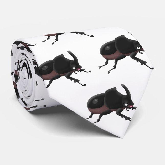Cute rhinoceros beetle cartoon illustration tie (Rolled)