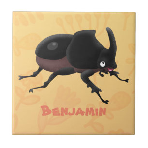 Cute rhinoceros beetle cartoon illustration tile