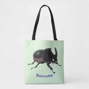 Cute rhinoceros beetle cartoon illustration tote bag