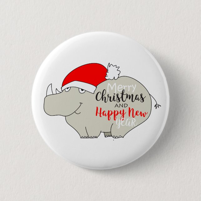 Cute Rhinoceros Cartoon Funny  Merry Christmas 6 Cm Round Badge (Front)