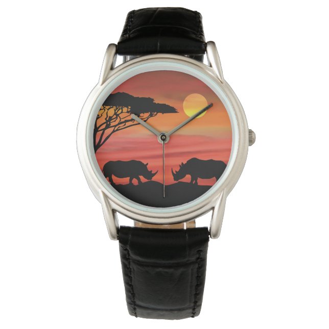 Cute Rhinoceros in the Serengeti Sunset Watch (Front)