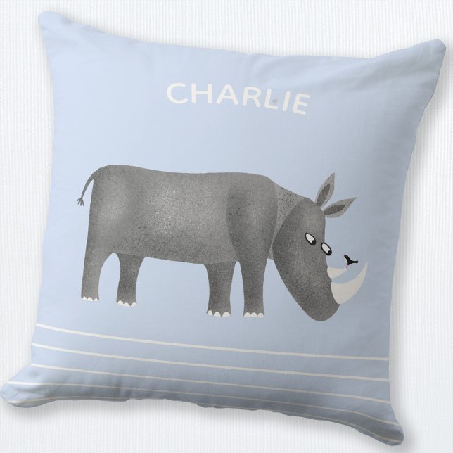 Cute Rhinoceros Personalised Cushion (Rhino personalized pillow)