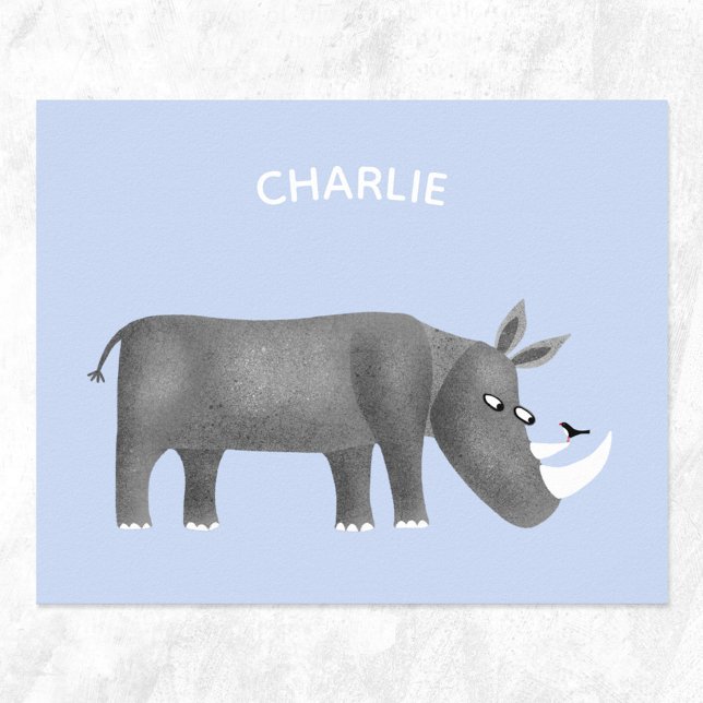 Cute Rhinoceros Personalised Poster (Cute rhino personalized name poster)