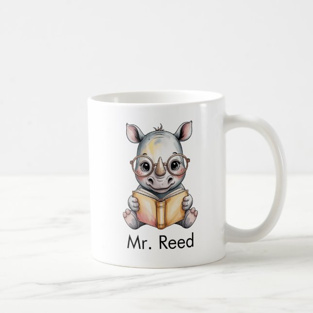 Cute Rhinoceros Reading a Book Custom Coffee Mug (Right)