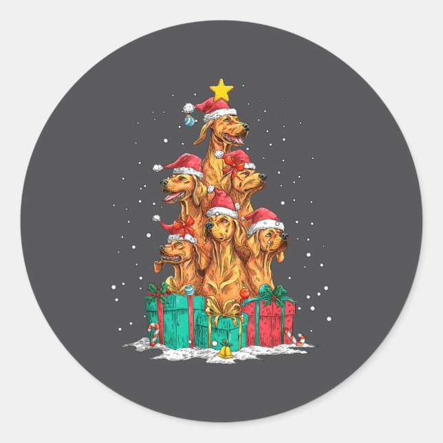 Cute Rhodesian Ridgeback Le Dog Christmas Tree Xma Classic Round Sticker (Front)