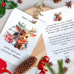 Cute Rhyme Reindeer Poem Snowfalkes Kids Christmas Holiday Card