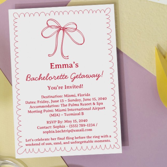 Cute Ribbon Bachelorette Trip & Itinerary Invitation (Creator Uploaded)