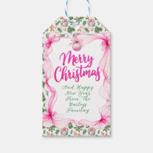 Cute Ribbon Pink and Green Christmas Theme  Gift Tags