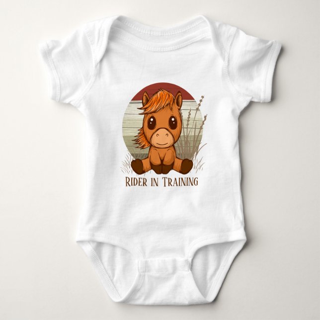 cute rider training horse add text baby bodysuit (Front)