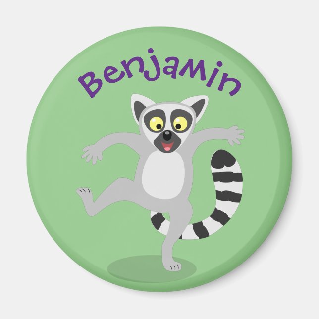 Cute ring tail lemur cartoon illustration magnet (Front)