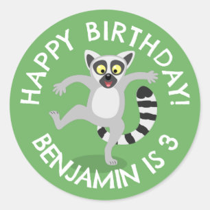 Cute ring tail lemur cartoon personalised birthday classic round sticker