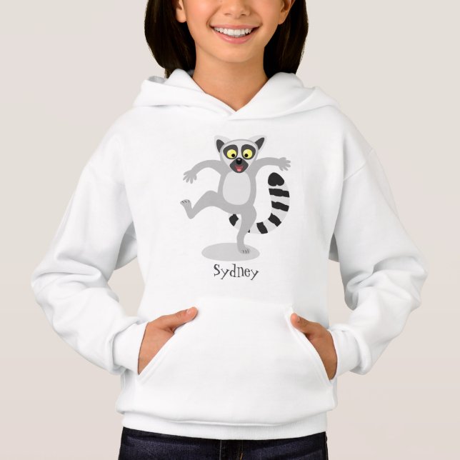 Cute ring tail lemur dancing cartoon illustration (Front)